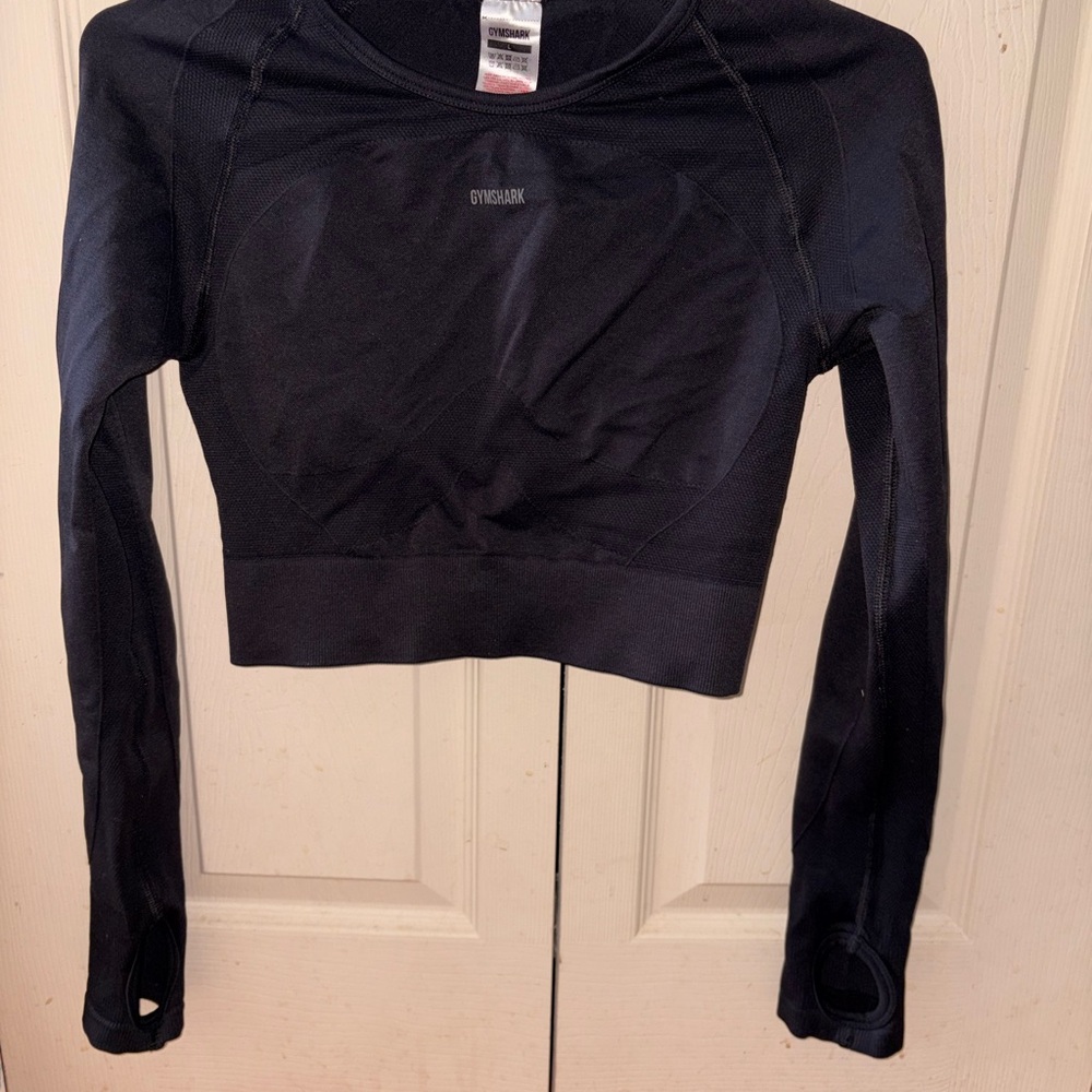 Gymshark Flex Sports Long Sleeve Crop Top - Black/Charcoal